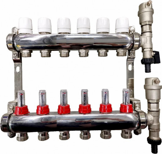 ALT-Kgr Колл. гр. с расходомерами, дренаж. краном и воздухоотвод., сталь 1"х 6х3/4"