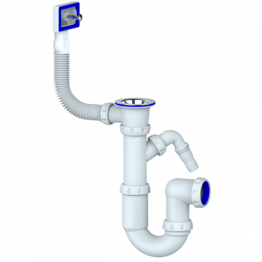 Сифон для мойки прямоточный  с выпуском 1 1/2, квадр.перел. с отводом для стиральных машин, без