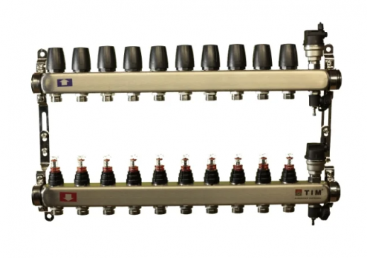 Коллекторная группа "SIS/ELITELINE" 10-выхода с расходомерами автосброс+кран дренажный нерж (3шт.)