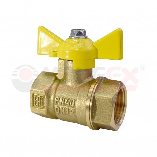 Кран шаровой для ГАЗА   1/2" ВР/ВР ручка-бабочка, латунный VALFEX 11Б27фтМ