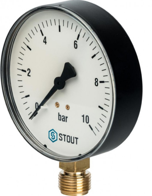 Манометр радиальный, Корпус Ø 100 мм, 0-10 бар, 1/2" STOUT