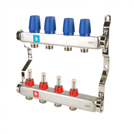 Коллектор из нержавеющей стали в сборе с расходомерами, 4 выхода (1/4)