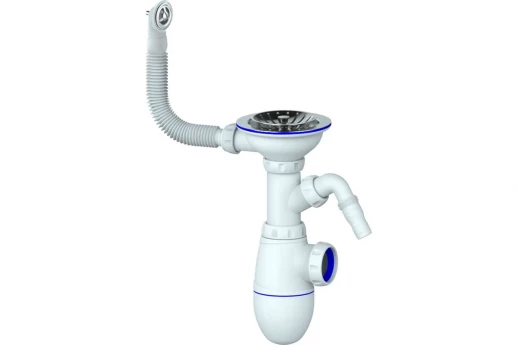 Сифон для мойки выпуск 3"1/2 ду40 с отвод.для стир.машин, с круг.переп.ручка-пластик B431VP