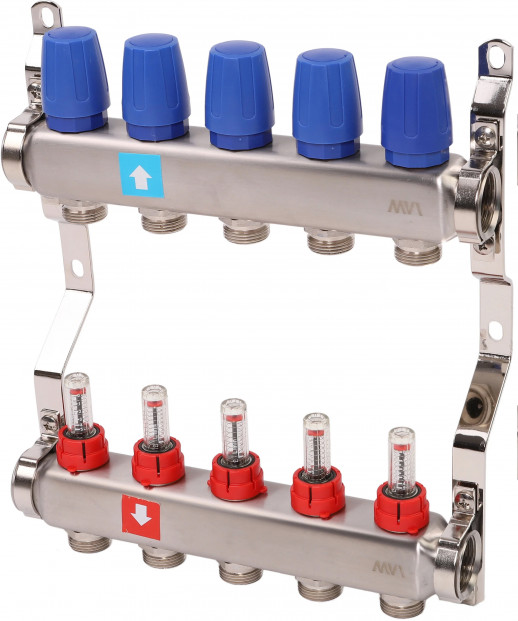 Коллектор из нержавеющей стали в сборе с расходомерами, 5 выходов (1/4)