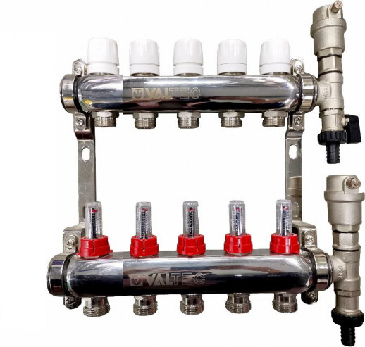 Коллекторная группа SIS/ELITELINE 5 выхода с расходомерами автосюрос+кран дренажный нерж.