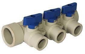 Коллектор универсальный с отсечными кранами 32х20 на 3 выхода (10/1) (Valfex) СЕРЫЙ