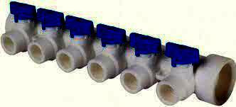 Коллектор универ.с отсечными кранами 32х20 на 6 выходов (6/1) (Valfex) СЕРЫЙ