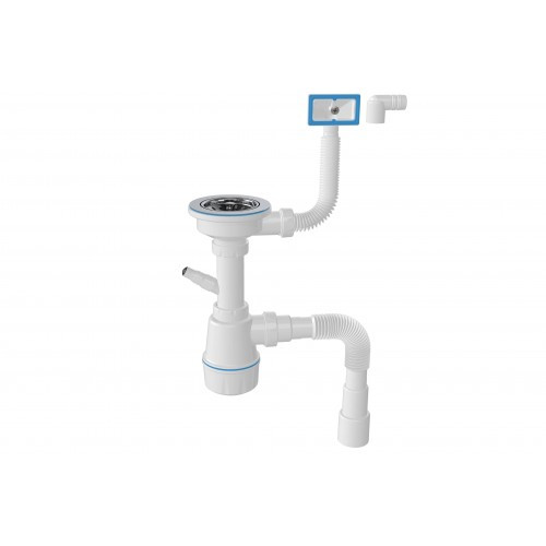 Сифон для кер.мойки с круг.пер,вып.3 1/2,пласт.винт 45 мм,с отв.для стир.маш.с гиб.труб.1 1/2 M104-7