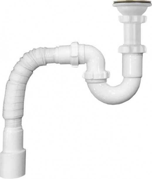 Сифон для кухни Aquant 1 1/2"х40 прямоточный с мет.реш. с гибкой трубой 40х40/50 UB0115-30-MR