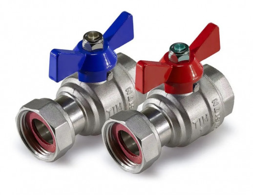 Кран для коллектора с накидной гайкой 1" прямой TIM (синий) (М328-4)