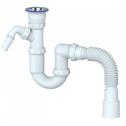 Сифон для умывальника прямоточный с прикр.выпуском 1 1/2 с отводом для стир. машинs. гофра40*40/50